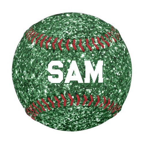 Luxury Dark Green Glitter Bold Sport Monogram Baseball