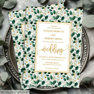 Luxury Dark Green Gold Eucalyptus Wedding Invites