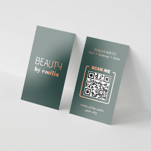 Luxury Dark Green Rose Gold Foil Beauty QR Code Business Cards