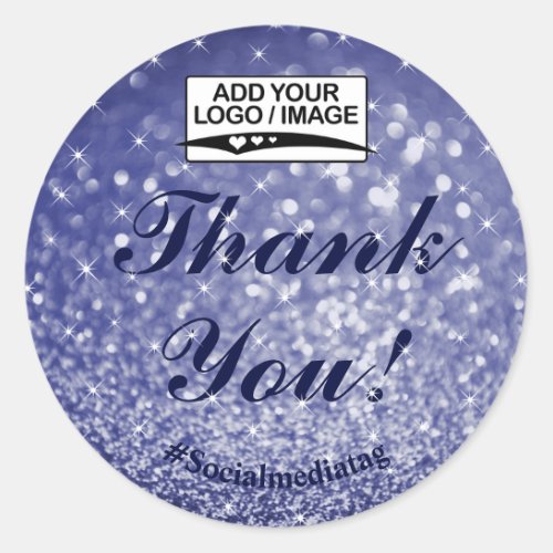 Luxury Dark Navy Blue Glitter Stars Thank You Classic Round Sticker