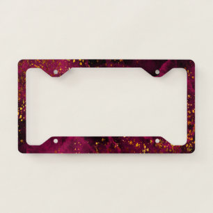 Luxury dark pink black and faux gold foil glitter license plate frame