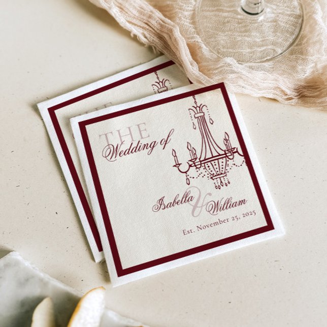 Luxury dark Red Old Money Wedding chandelier Napkins (Creator Uploaded)