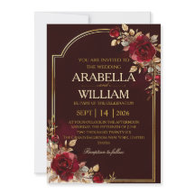 Luxury Dark Red Rose Elegant Gold Frame Wedding