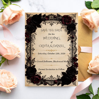 Luxury Dark Romance Black Lace Victorian Wedding Save The Date