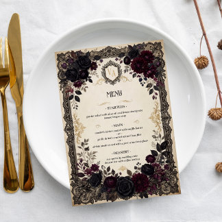 Luxury Dark Romance Gothic Roses Victorian Wedding Menu