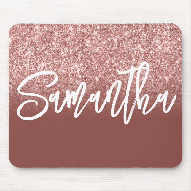 Luxury Dark Rose Gold Glitter Ombre Personalized Mouse Pad (Front)