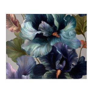 Luxury Dark Teal Iris Flowers – Elegant Floral Acrylic Print