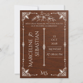 Luxury Dark Walnut Wood Wedding Invitation Card