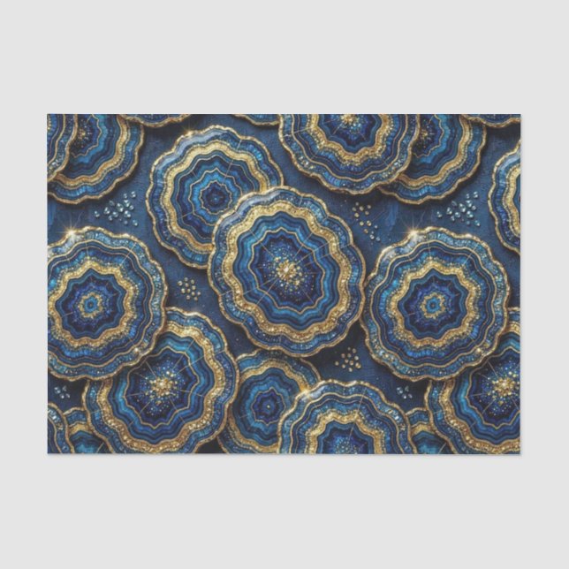 Luxury Decoupage | Navy Blue + Gold Agate Geode Tissue Paper (Front)