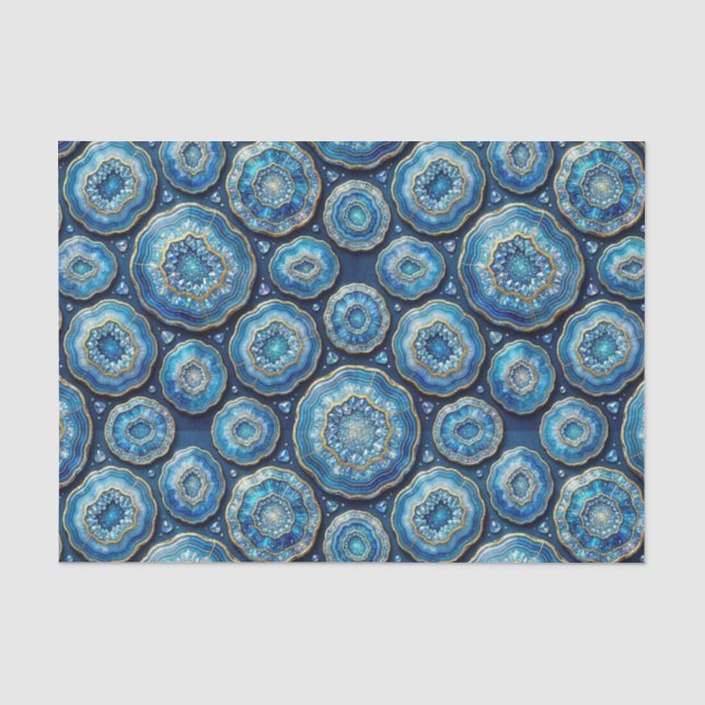 Luxury Decoupage | Ocean Blue + Gold Agate Geode Tissue Paper (Front)