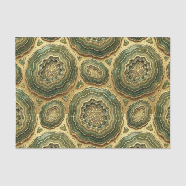 Luxury Decoupage | Olive Green + Gold Agate Geode Tissue Paper (Front)