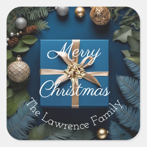 Luxury Deep Blue and Gold Christmas Gifts  Square Sticker