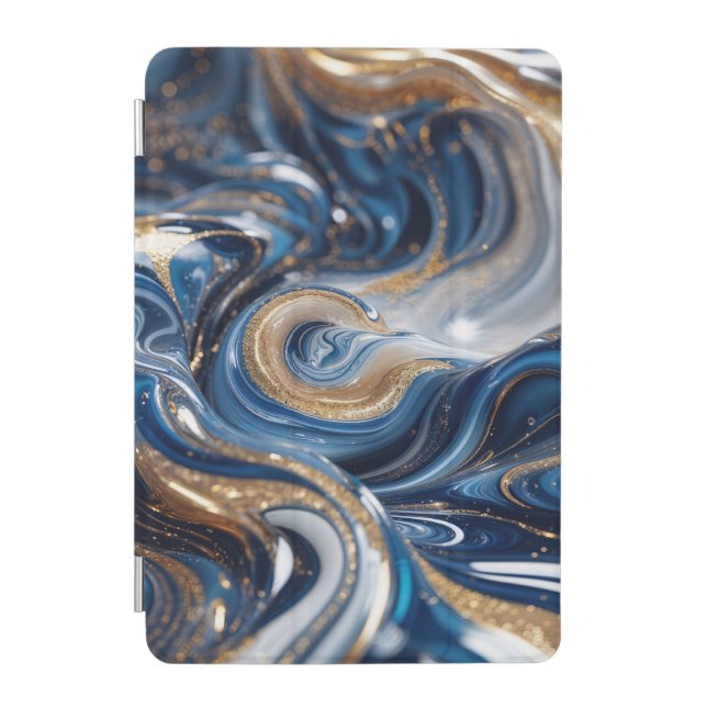 Luxury Deep Blue Gold Swirl 3D Marble Texture iPad Mini Cover (Front)