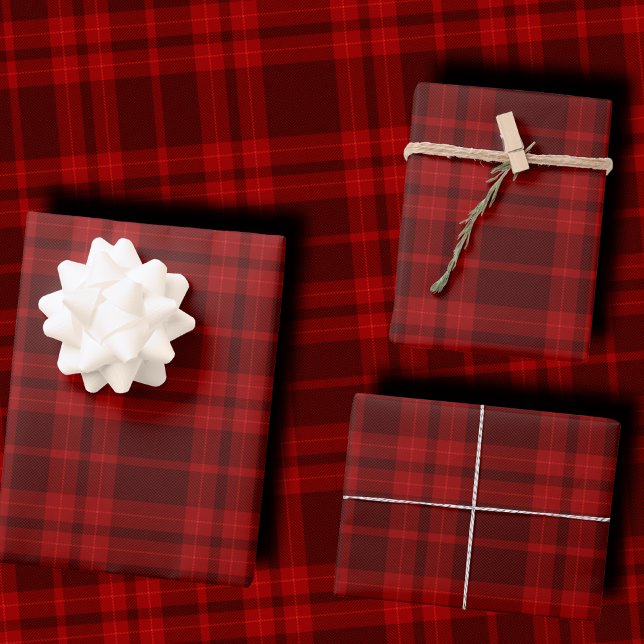 Luxury Deep Burgundy Red Monochrome Tartan Plaid Wrapping Paper Sheets (Creator Uploaded)