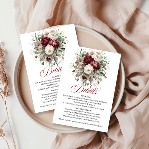 Luxury Deep Red Floral Eucalyptus Gold Info Card
