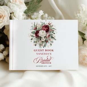 Luxury Deep Red Floral Gold Bridal Shower Guest Book
