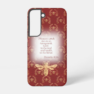Luxury Deep Red Gold Bee Wreath Grid Faith  Samsung Galaxy S22 Case