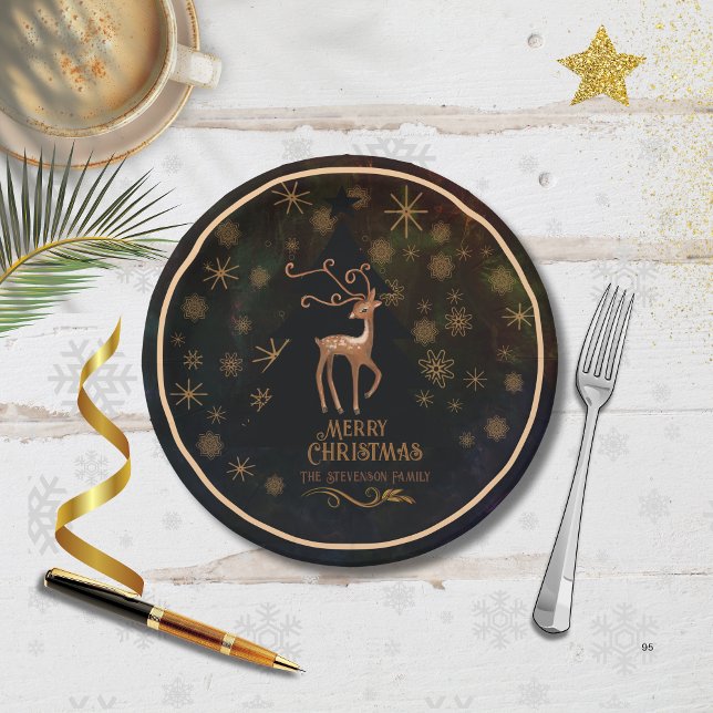 Luxury Deer & Merry Christmas Disposable Dinner  Paper Plates (Luxury Deer & Merry Christmas Disposable Dinner Paper Plates)