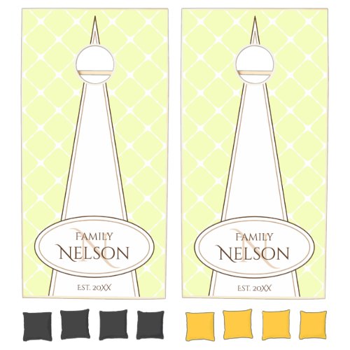 Luxury Design Custom Name and Monogram Chic Yellow Cornhole Set