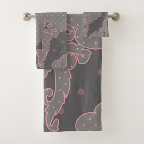 Luxury design floral pattern grey dusty pink bath towel set