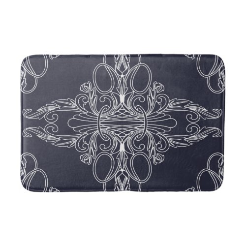 Luxury design floral pattern navy blue white bath mat