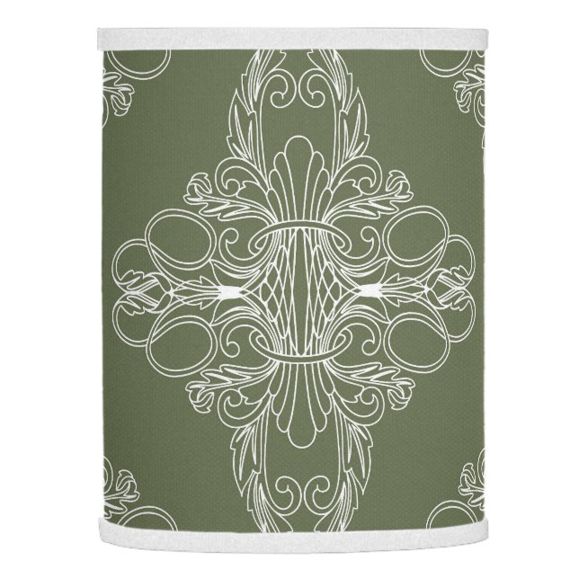 Luxury design, floral pattern, olive green, white lamp shade (Left)