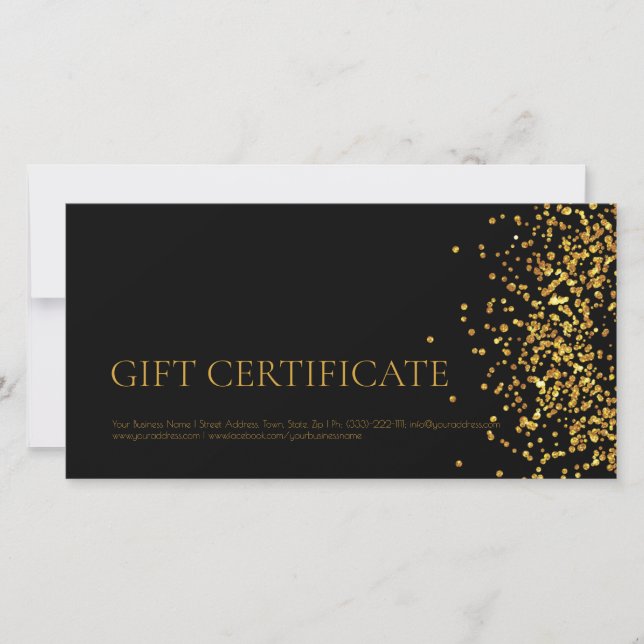 Luxury Design Gift Certificate Gold Sparkle Black Thank You Card (Front)