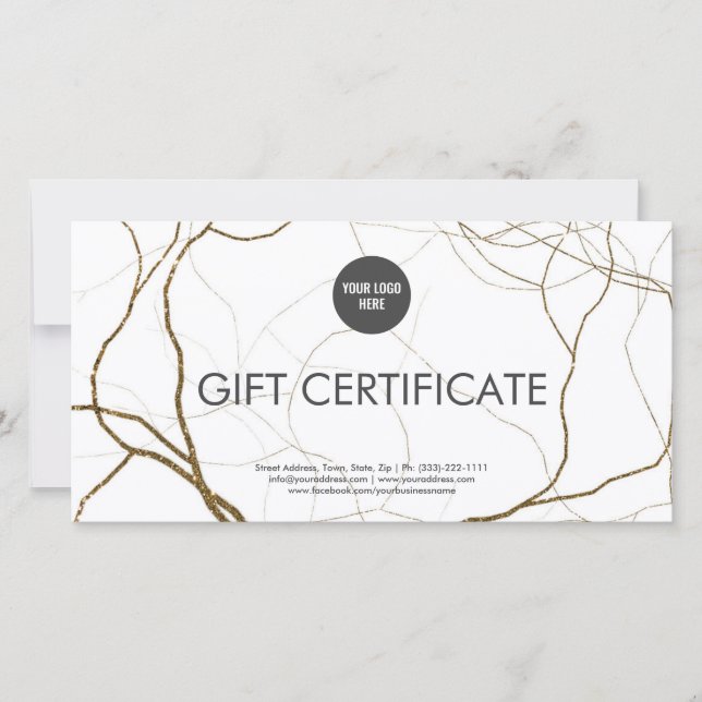 Luxury Design Gift Certificate Golden Plant Roots Thank You Card (Front)