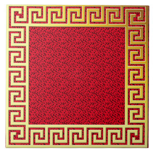 Luxury design greek key red and gold classic ceramic tile