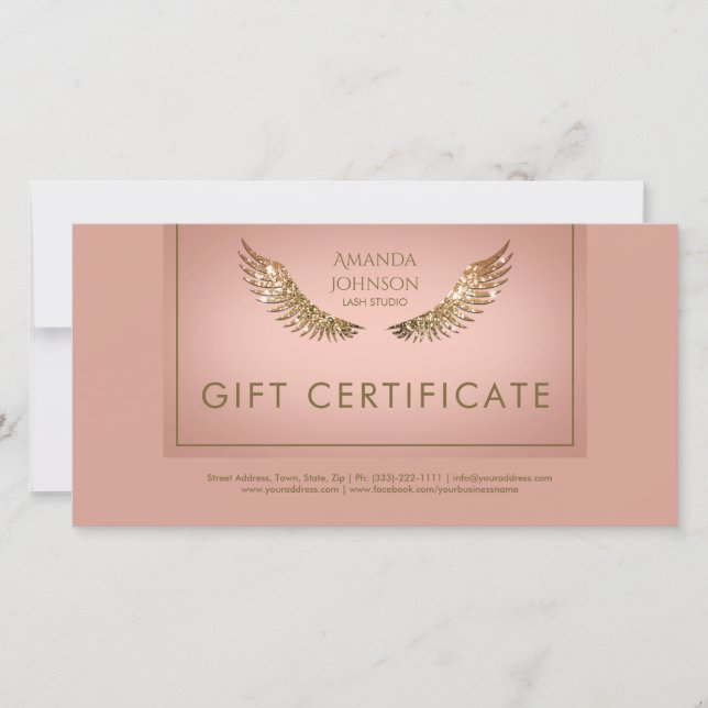 Luxury Design Lash Gift Certificate Golden Wings Thank You Card (Front)