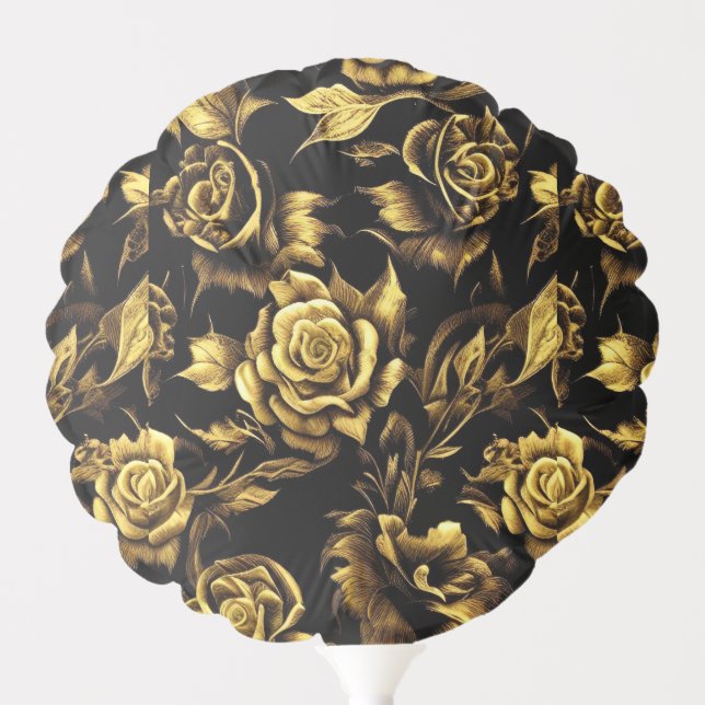 luxury design with golden roses on a black small g balloon (Front)