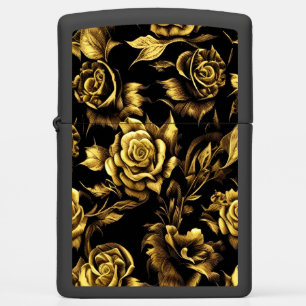 luxury design with golden roses on a black small g zippo lighter