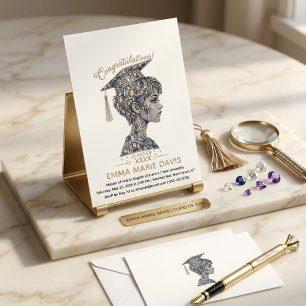 Luxury Diamond Faux Jewel Graduation Girl Thank You Card