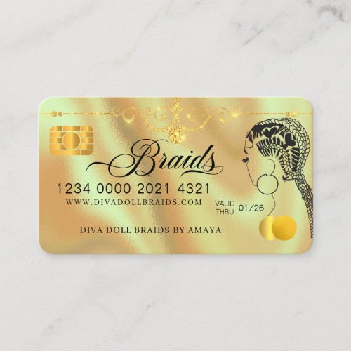 Luxury Diamond Foil Hair Braiding Credit Style Bus Business Card