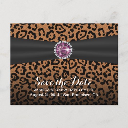 Luxury Diamond Gems Leopard Print Save the Date Announcement Postcard