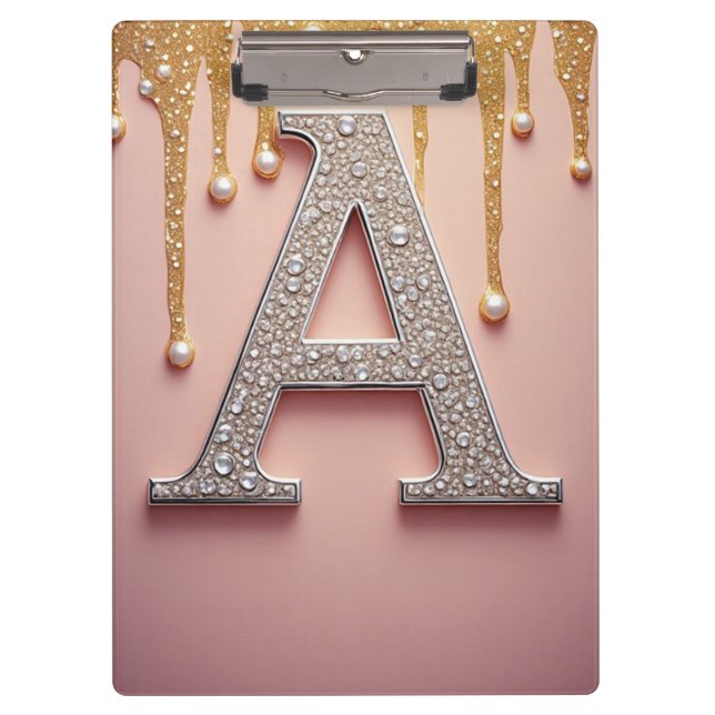 Luxury Diamond Letter A Monogram With Gold Drips Clipboard (Front)