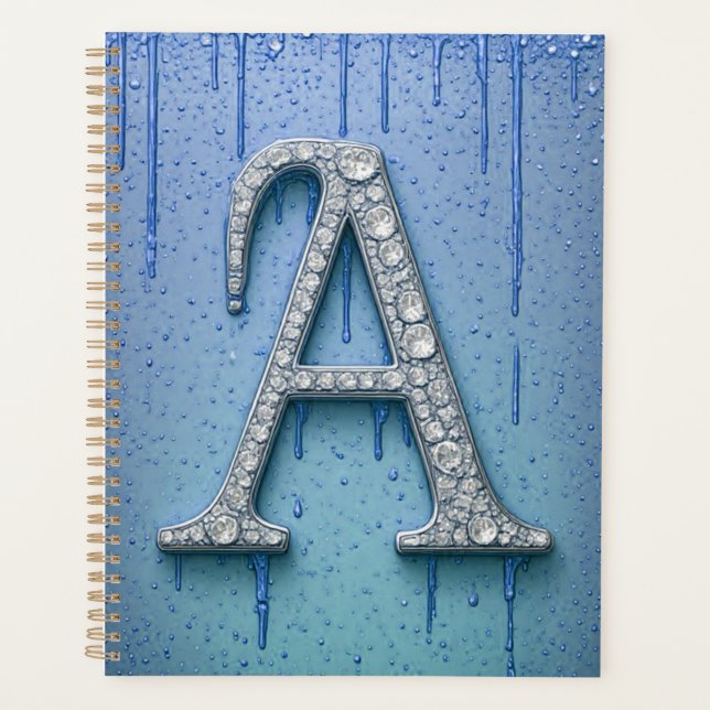 Luxury Diamond Letter A Monogram With Gold Drips Planner (Front)
