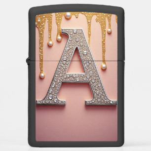 Luxury Diamond Letter A Monogram With Gold Drips Zippo Lighter