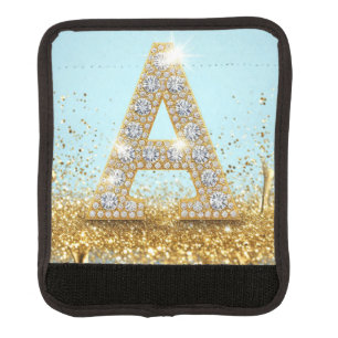 Luxury Diamond Letter A on Gold Glitter Background Luggage Handle Wrap