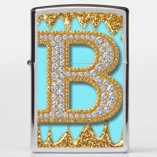 Luxury Diamond Letter B on Gold Glitter Background Zippo Lighter