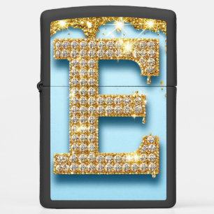 Luxury Diamond Letter E on Gold Glitter Background Zippo Lighter