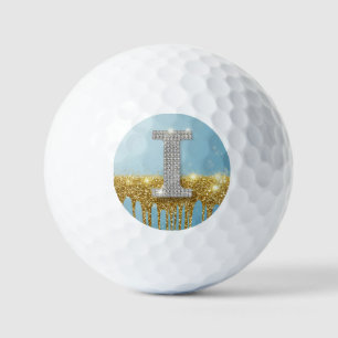 Luxury Diamond Letter I on Gold Glitter Background Golf Balls