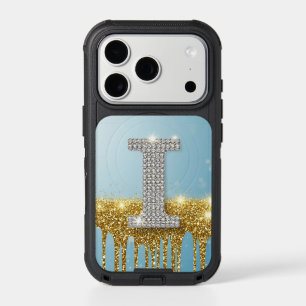 Luxury Diamond Letter I on Gold Glitter Background iPhone 17 Pro Case