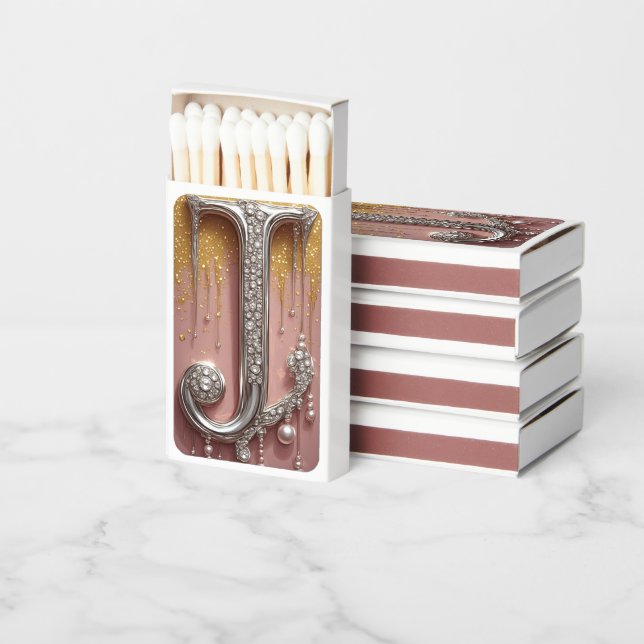 Luxury Diamond Letter J Monogram With Gold Drips Matchboxes (Stacked)