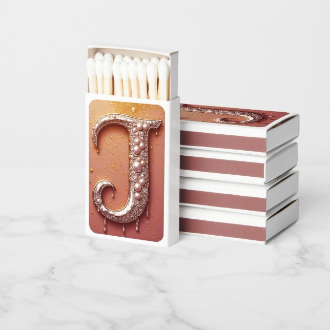 Luxury Diamond Letter J Monogram With Gold Drips Matchboxes (Stacked)