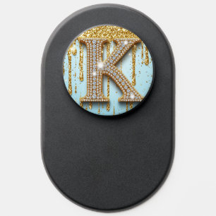 Luxury Diamond Letter K on Gold Glitter Background PopSocket
