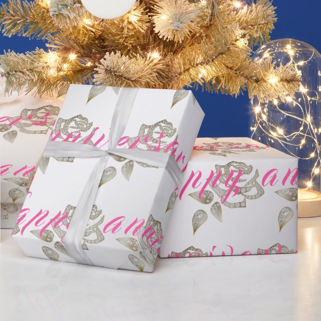 Luxury Diamond Rose Happy Silver 25th Anniversary Wrapping Paper (Holidays)