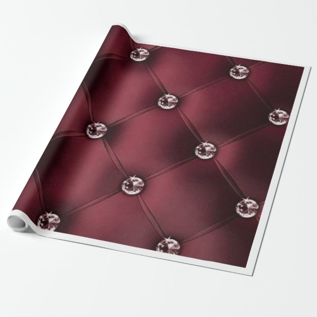 Luxury Diamond-Tufted Burgundy Wrapping Paper (Unrolled)
