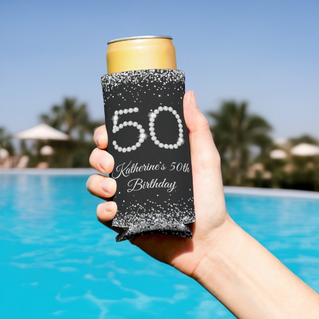 Luxury Diamonds 50th Birthday Party Can Coolers (In Situ Pool)