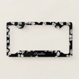 luxury diamonds black background glittering girly license plate frame